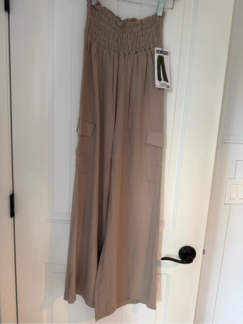 Rewash Taupe Wide-Leg Smocked Waist Cargo Pants NWT